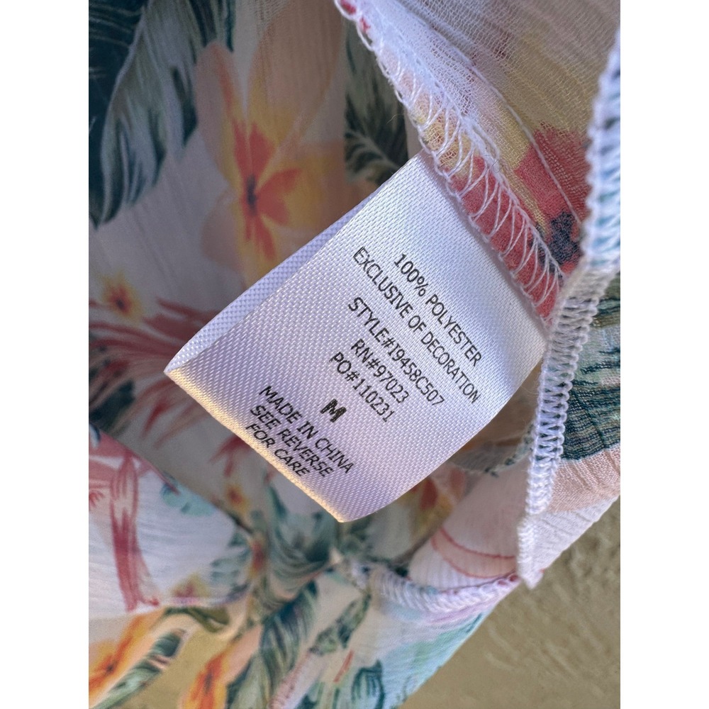 Miken NEW Womens White Tropical Floral Beach Coverup MEDIUM Sheer Resort Swim - Picture 6 of 8